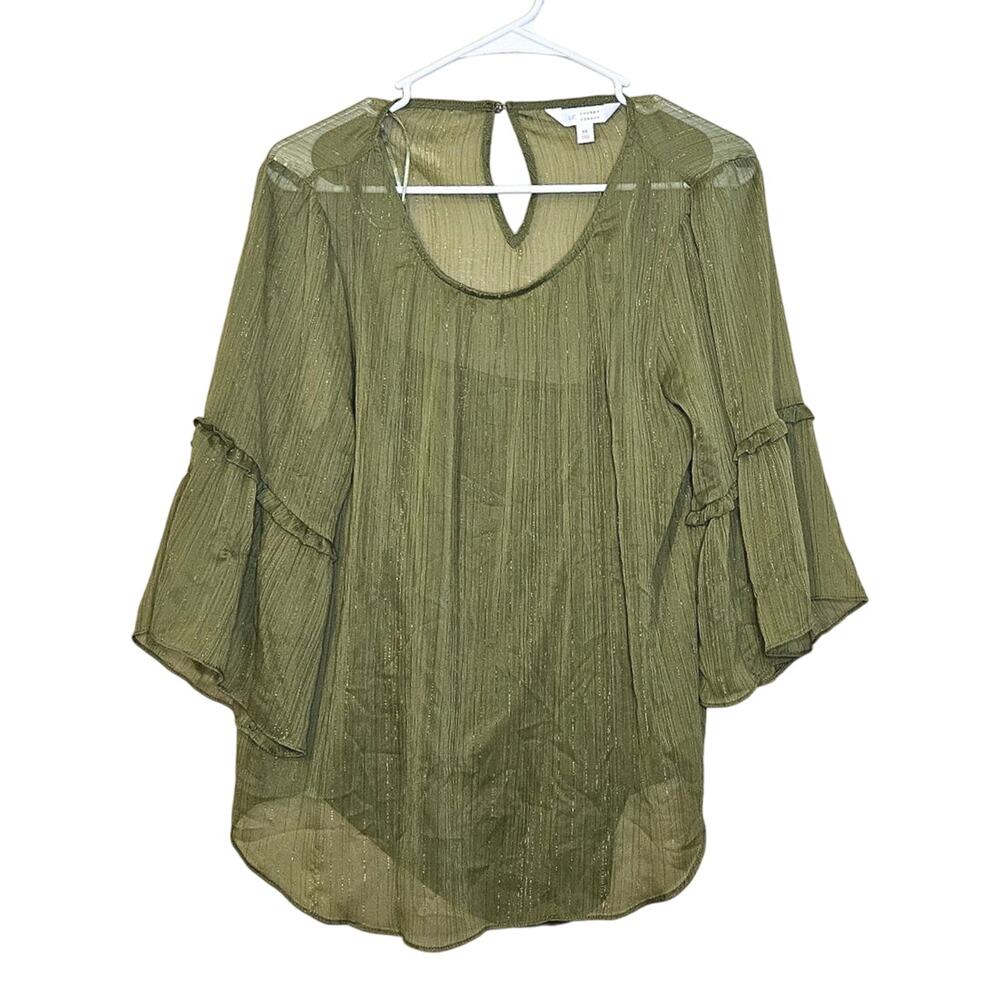 Lauren Conrad LC Size Medium M Green Tunic Top Blouse Gold Boho Indie